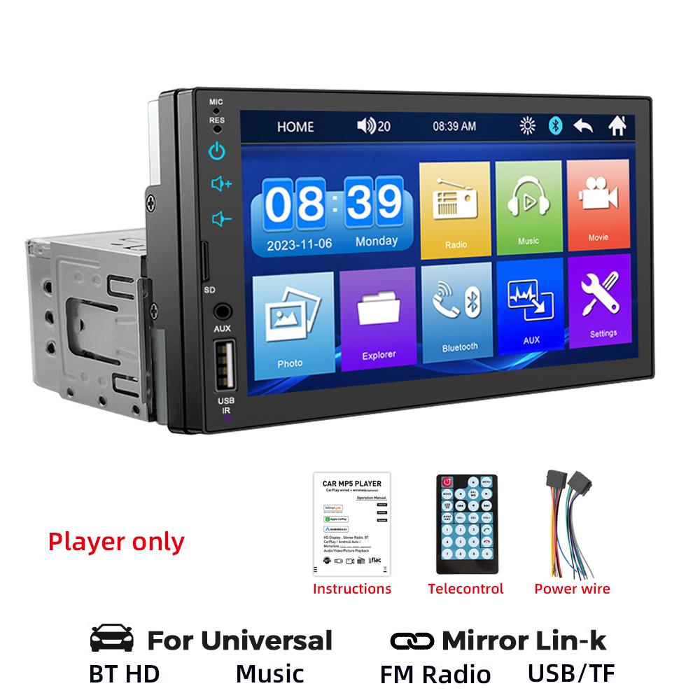 

HIPPBQCC 7-дюймовый автомобильный радиоприемник 1 Din MP5 Mirror Link мультимедийный плеер сенсорный экран FM USB Bluetooth Aux вход ISO Power Авторадио