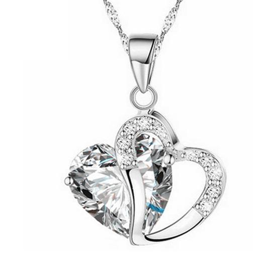Teardrop Pendant Delicate Cute Lovely Heart Shaped Necklace for Party Silvery & White