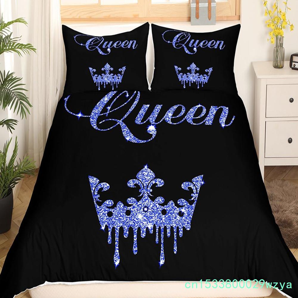 Modern King Crown Nevresim Takımı İkiz Siyah Pembe Yatak Takımı Kadın Yetişkin Çift Yorgan Kılıfı Kızlar Sevgililer Günü Yorgan Kılıfı