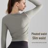 LAHN Women's Quick-Dry Long-Sleeve Sports Top, Breathable, Slim Fit, Side Pleats, Round Neck.