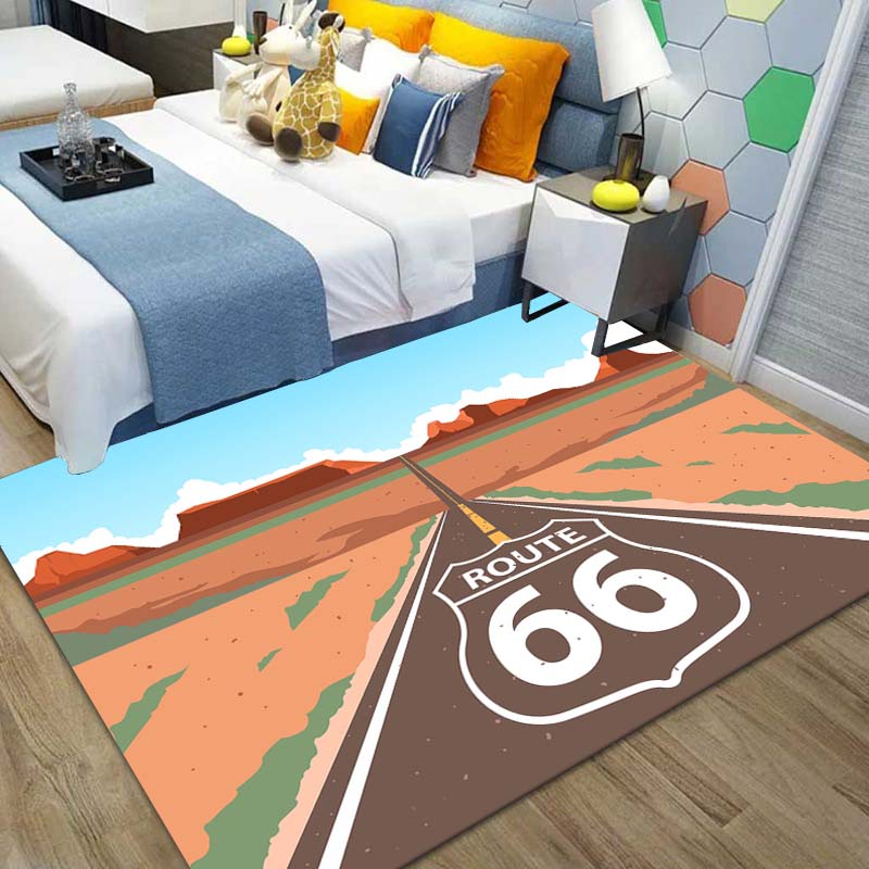 15 Sizes Route 66,Mother Road Sign Pattern Area Rug,Carpet for Home Living Room Bedroom Sofa Doormat Decor,Non-slip Floor Mat