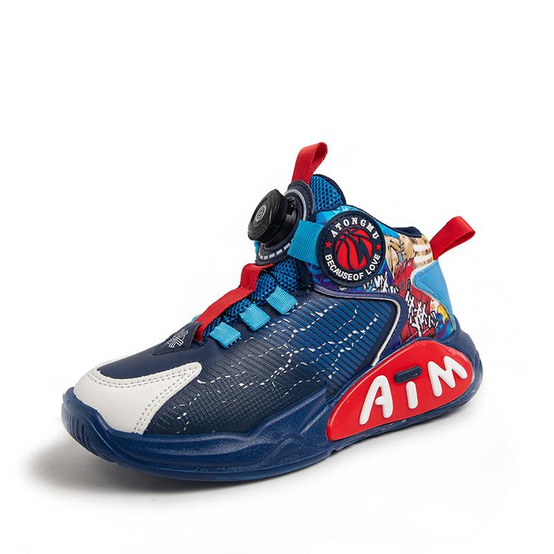 

Подростковые новые кроссовки для баскетбола из полиуретановой кожи, красивые, с вращающейся пряжкой, мягкой подошвой, школьные кроссовки для бега для мальчиков среднего и старшего возраста 36