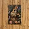 Vintage Metal Tin Sign Rabbit Flower Basket Wall Decor 8x12 Inch Home Bar Cafe