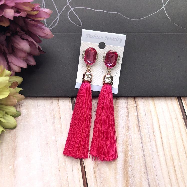Retro flower gemstone with diamond fringed stud earrings long celebrity temperament earrings women's versatile earrings