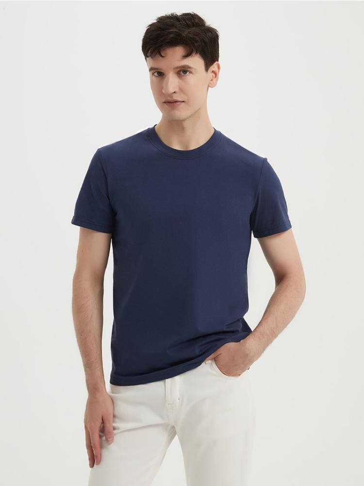 Long-staple Cotton Short-sleeve Crew Neck Three-needle Solid Color Wrinkle-free Sun Protection Antibacterial Cool T-shirt for Men Minimalist Tops