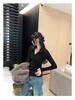 Elegant Korean Style Grey Slim Fit Lapel T-shirt: Women's Autumn/Winter Long Sleeve Base Layer Top