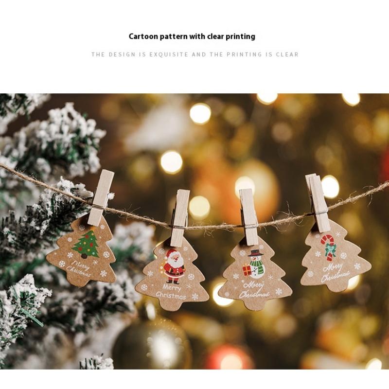 48Pcs Xmas Tree Tags Gift Bags Hanging Kraft Paper Tag Retro Christmas Candy Cookies Packaging Supplies Noel Navidad Decoration