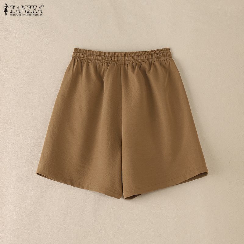 ZANZEA Women Casual Elastic Waist Solid Color Loose Summer Shorts
