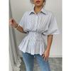 Spring Summer Women's Fashion Striped Shirt Casual Versatile Blouse Top European American Cross-Border