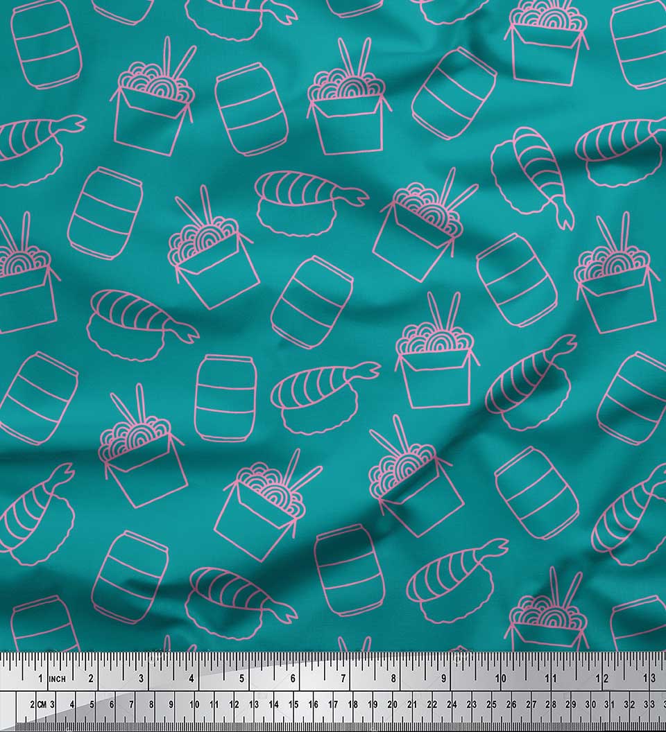 

Тканина Soimoi Blue Japan Crepe Satin Fish & Noodles Food Print Тканина на метри 42 дюйма 42 Inch Wide - Poly Crepe зелений