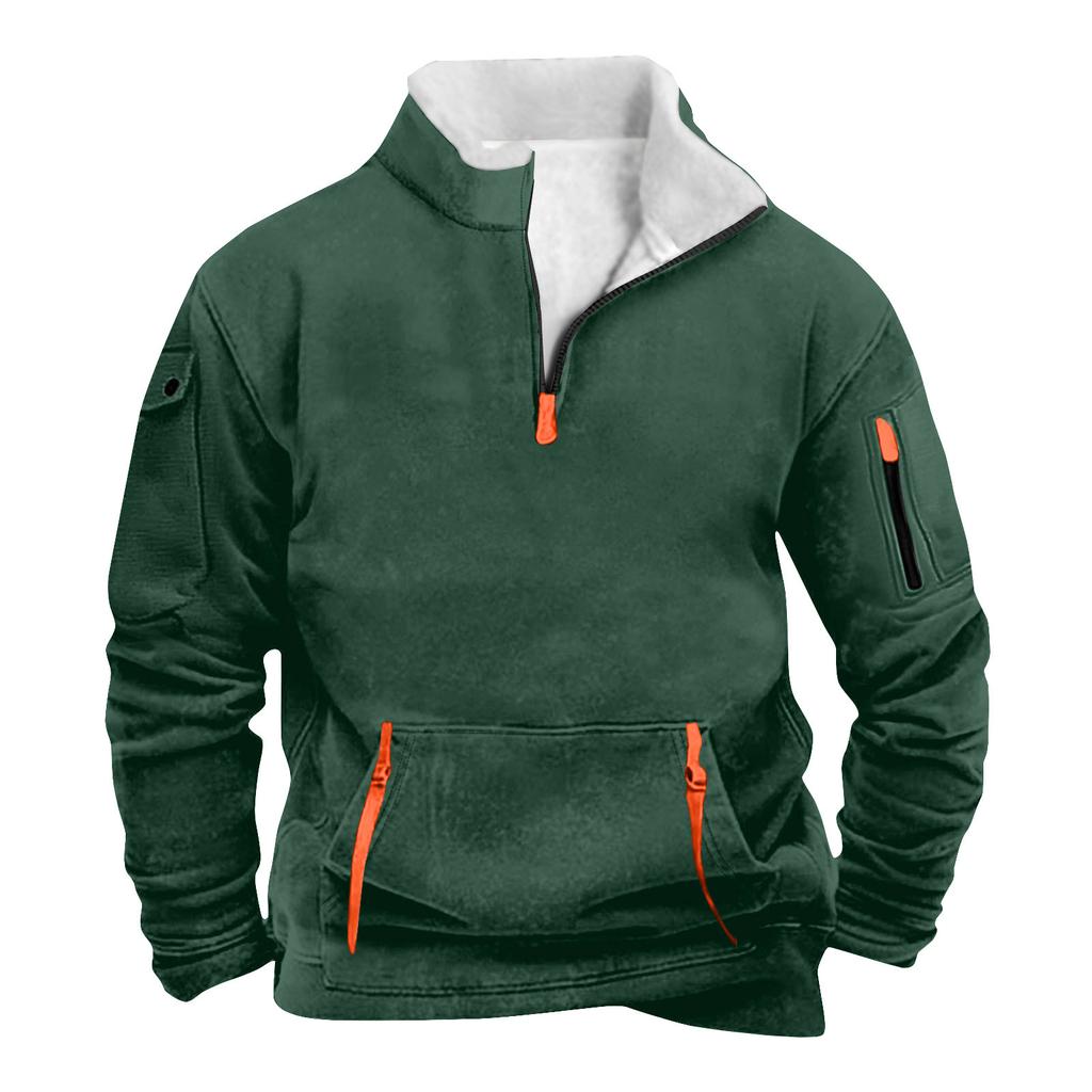 Men's Zipper Pocket Half Zipper Sweatshirt Men's Sports Large Size Casual Sweatshirt