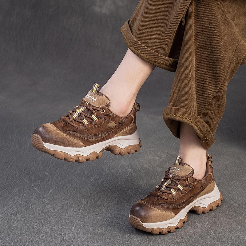 Fashion New Designers Genuine Leather Mesh Women Travel Shoes Sneakers Soft Sole Lightweight Antiskid Outdoor Walking Shoes Woman