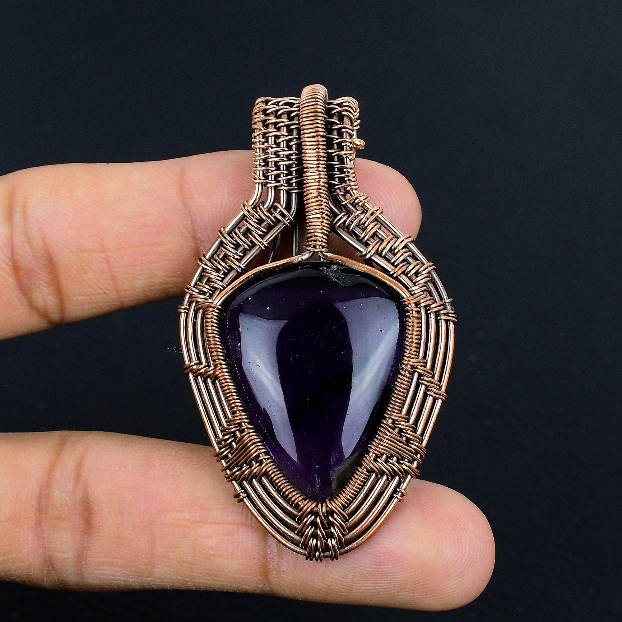 

Аметистовый кулон, ювелирное изделие из драгоценного камня, кулон, обернутый медной проволокой 999 пробы, подарок для женщин, кулон ручной работы 2.55 Inches