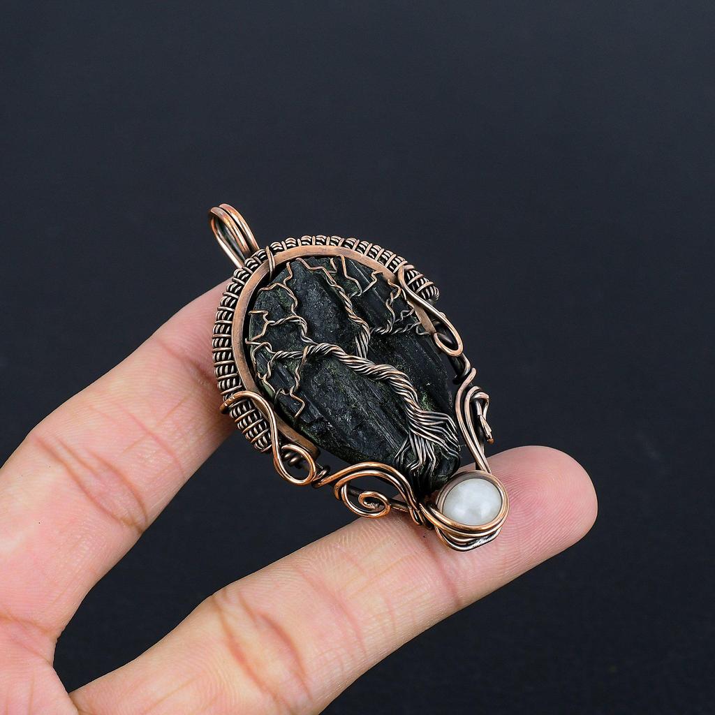 Rough Black Tourmaline Gemstone Pendant 999 Copper Wire Wrapped Jewelry, Handmade Antique Pendant Jewelry, Gift For Mother