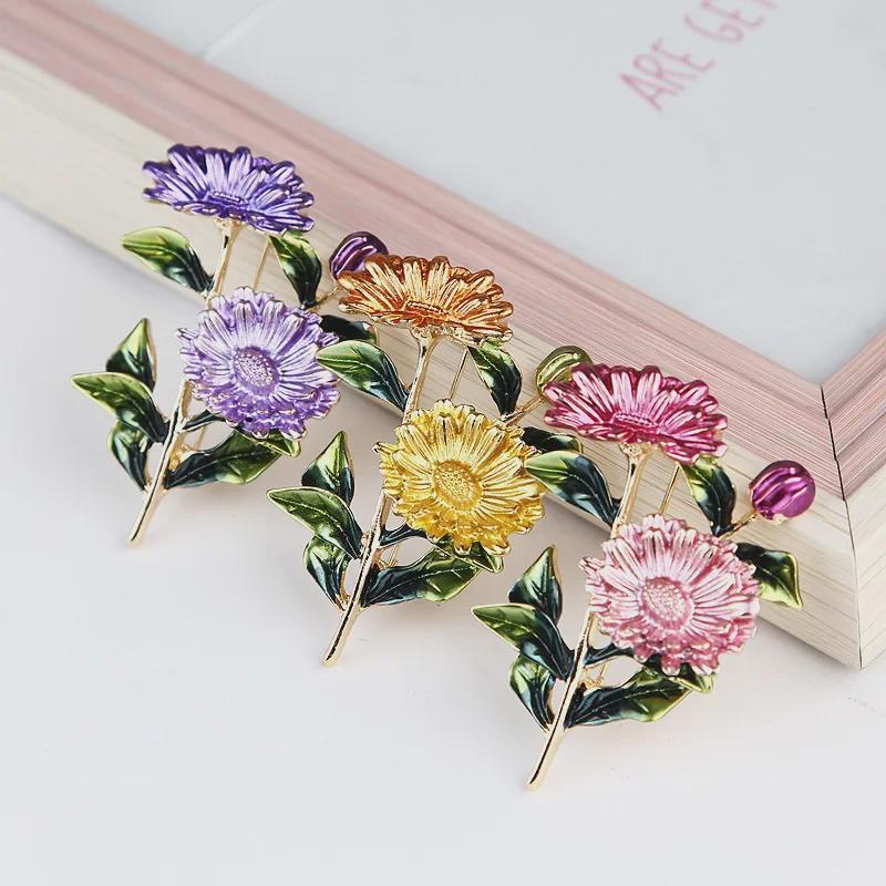 Lanhao Korean Fashion Cartoon Enamel Flower Brooch for Women's Clothing Accessories