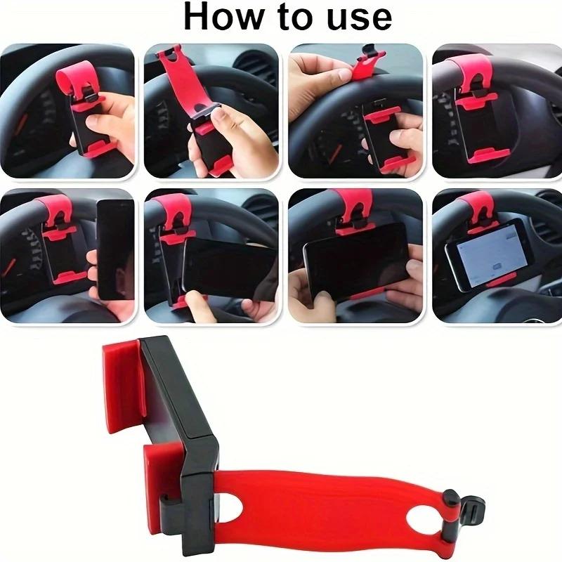 Universal Car Phone Holder, Plastic Steering Wheel Mount, Mobile-Phone Stand Support, Bike Clip Mount, Durable and Easy To Use