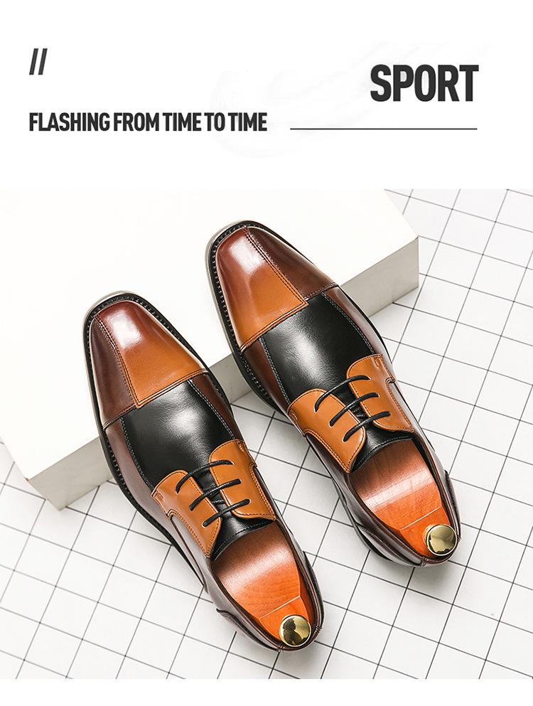 Plus Size Men's Color Block Lace-up Pointed Toe Leather Derby Shoes - Formal Business Casual British Style.