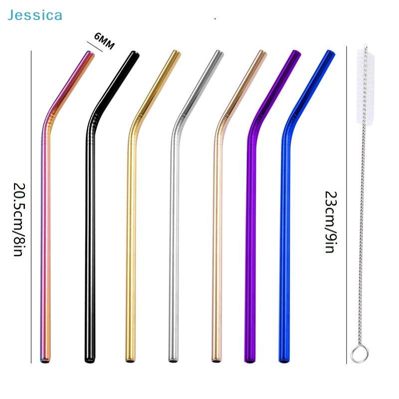 Reusable Stainless Steel Straws Set - Colorful Metal Drinking Straws With Cleaning Brush (Eco-Friendly)