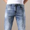 Men High Quality Stretch Light Blue Denim Fashion Pleated Retro Pocket Skinny Trousers Pants 28-40