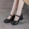 Retro Runde Zehenpartie Vielseitige Klobige Slip-On Freizeitschuhe für Damen, Weiches Leder, Rutschfest, Atmungsaktive Schuhe