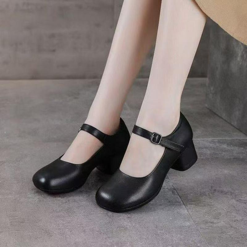 Retro Runde Zehenpartie Vielseitige Klobige Slip-On Freizeitschuhe für Damen, Weiches Leder, Rutschfest, Atmungsaktive Schuhe