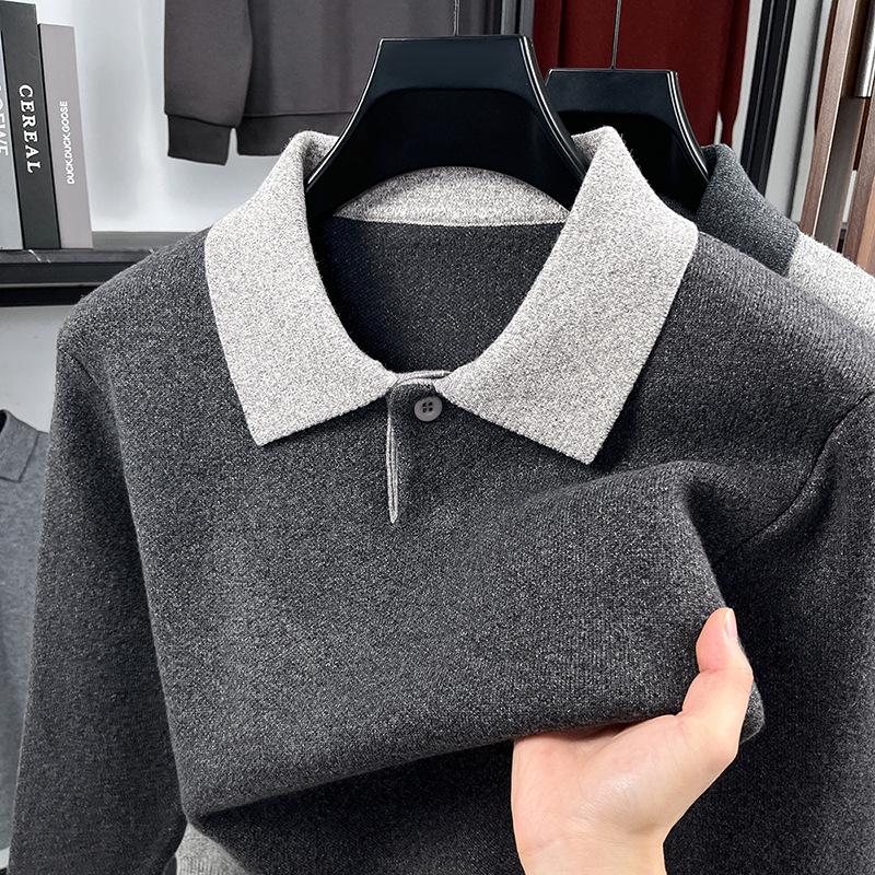 

Men s Color Block Lapel Knit Pullover - Autumn/Winter Style for All Ages XX-Large