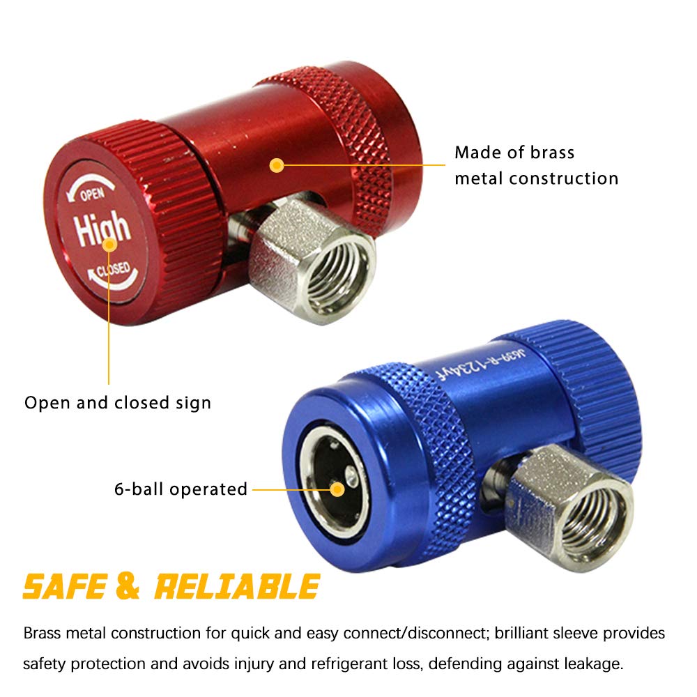 R1234yf Quick Connector Adapter Auto AC High/Low Side R1234yf Quick Couplers Refrigerant Adapters Conversion Kit 2Pcs