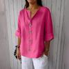 Women's Fashion Casual V-Neck Buttoned 3/4 Sleeve Cotton Linen Top