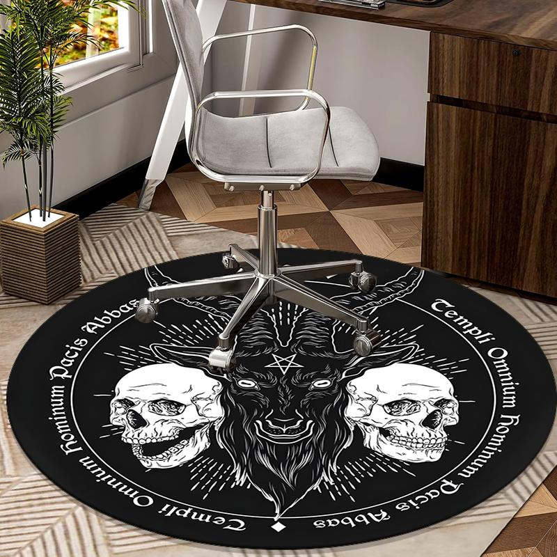 Devil's Horns And Symbols round carpet Chair cushion Round Entryway Rug, Soft Round Rugs for Living Room, Bedroom, Circle Carpet decor gifts