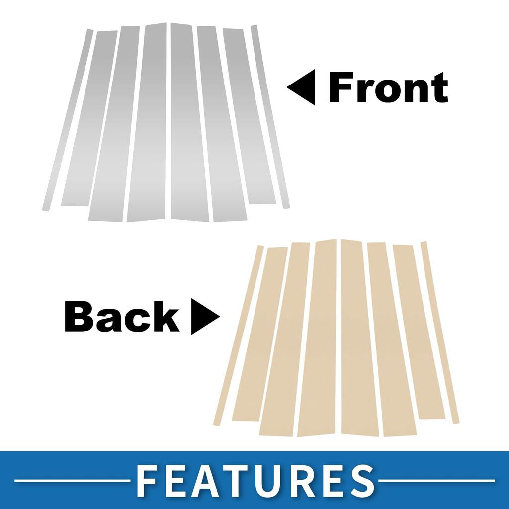 ABSOPRO Door Pillar Window Trim Stickers for Pillar Door Outer Exterior Covers for VW Touran Silver Tone Anti-Scratch Posts, 2004-2015,