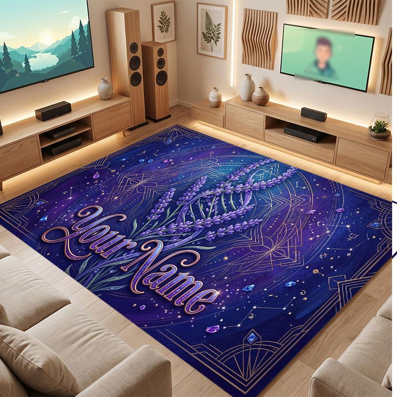 Fantasy Magic Theme Crystal Velvet Floor Rug Personalized Custom Name Text Warm Carpet Home Decoration