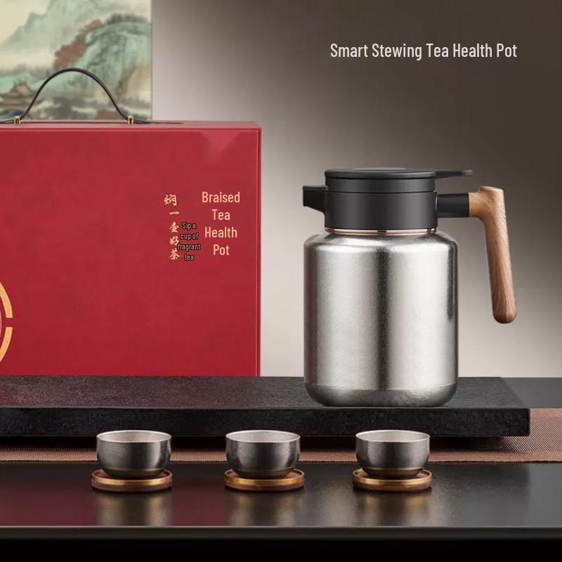 Titanium Smart Temperature Display Insulated Kettle - Large Capacity, Home Use, High-End Stew Pot for Health & Tea Stewing 1500ml серебряный