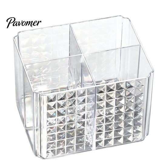 Home Office Desk Organizer Transparent Acrylic Makeup Brush Organizer, Multi-Compartment Storage Bin, Modern Desktop Lipstick Eyeliner Stand