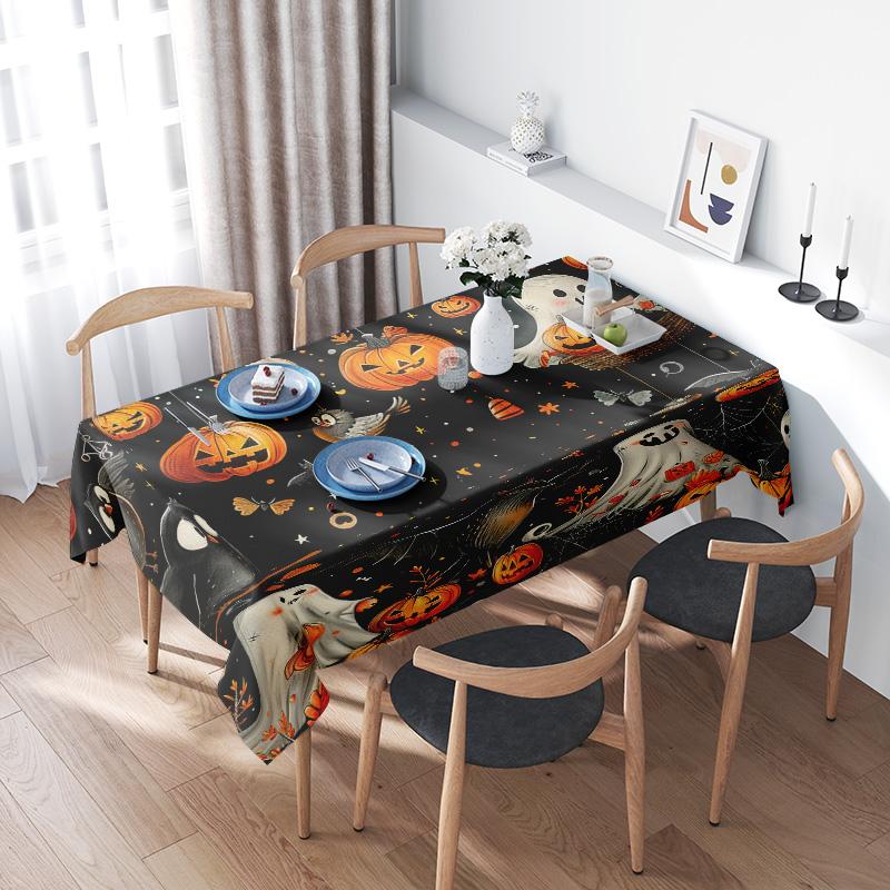 Halloween Tablecloth Printed Pumpkin Skull Ghost Print Decorative Halloween Festive Dining Table Cover for Party Decoration