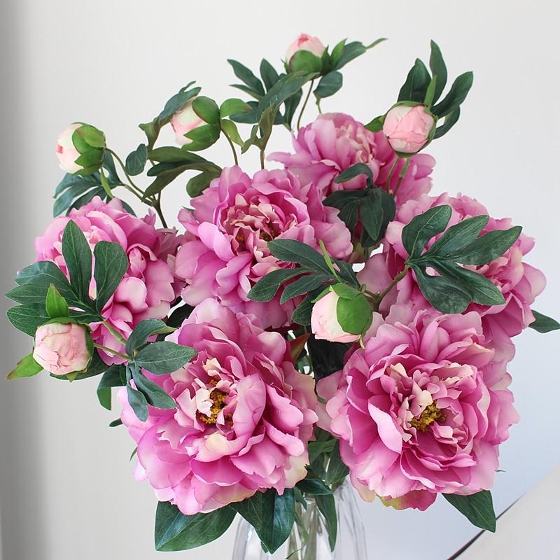 Peony Silk Flower Arrangement - Artificial Floral Decoration for Living Room and Dining Table