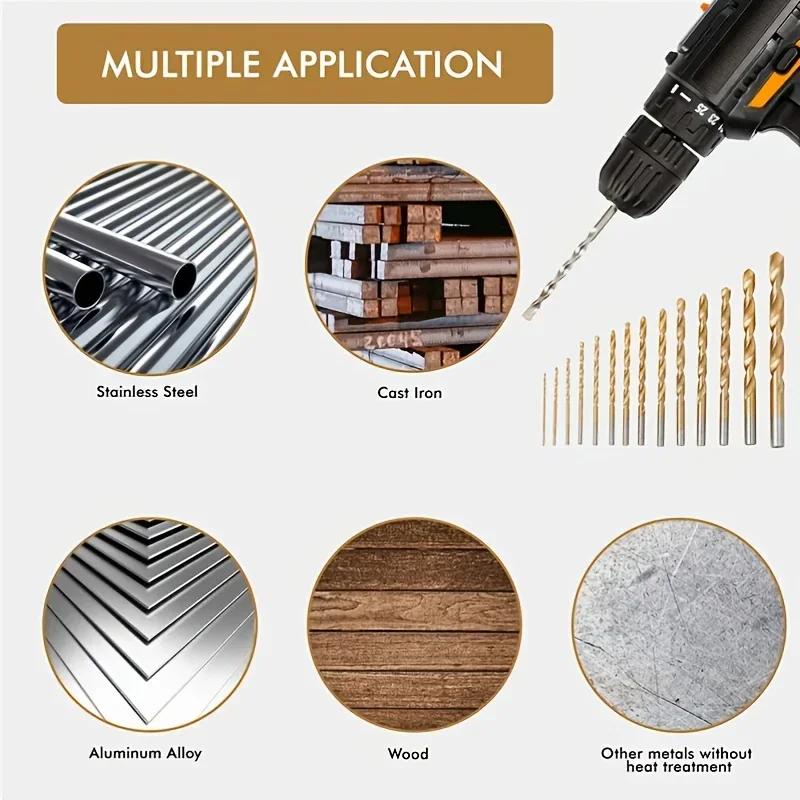 Straight Handle Twist Drill Bit High Speed Steel Titanium Plated 99pcs 1.5-10mm Drill Tool Set For Wood Plastic Alloy Drilling
