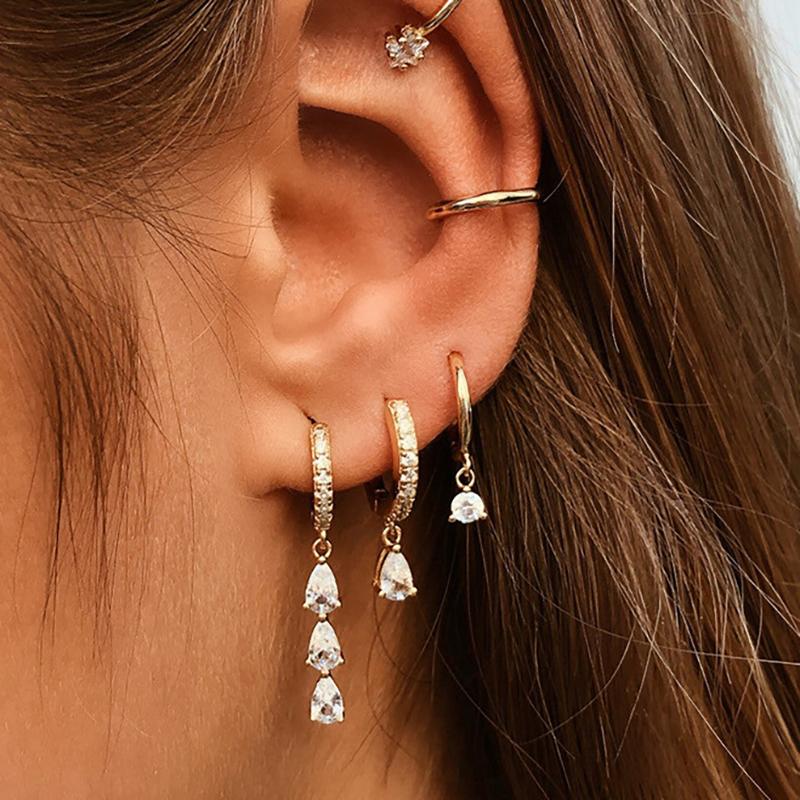 2 Stück Edelstahl Zirkonia Kleine Creolen Ohrringe für Damen Wassertropfen Anhänger Knorpel Ohrring Hochzeit Piercing Schmuck