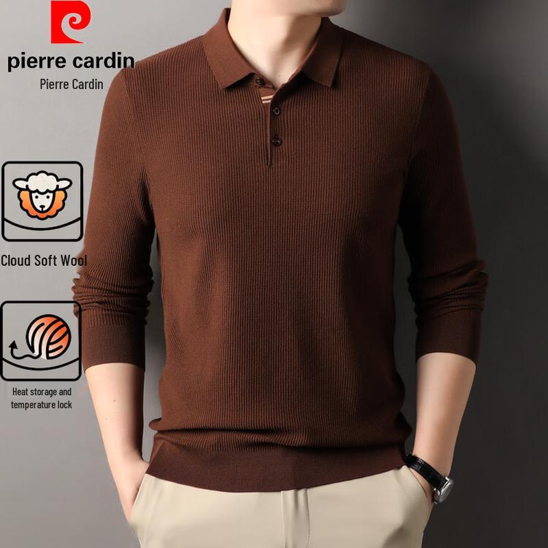 Pierre Cardin Men's Fine Knit Solid Color Long Sleeve Polo Sweater