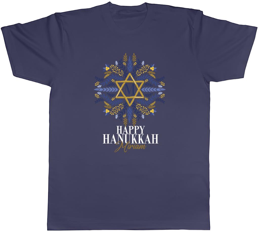 Personalised Happy Hanukkah Unisexs TShirt Floral Star Any Name Jewish Tee Gift
