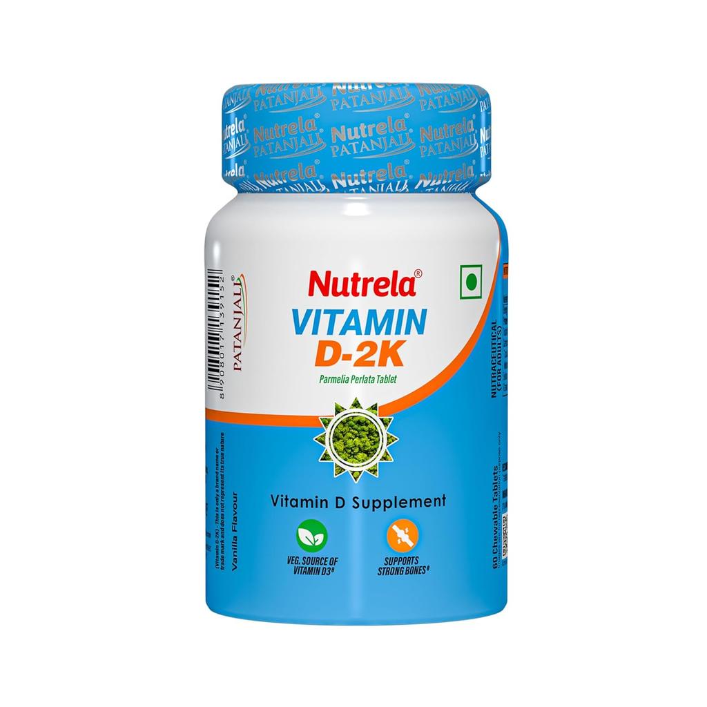 Nutrela VIT D2K Chewable Tablets 60 Pack Plant-Based Vitamin D3 for Strong Bones & Wellbeing