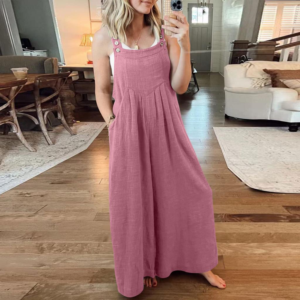 Baumwolle Leinen Damen Latzhose Hosenträger Hose Locker Lässig Weiblich Frauen Einteiler Weites Bein Strampler Overalls Jumpsuit Streetwear