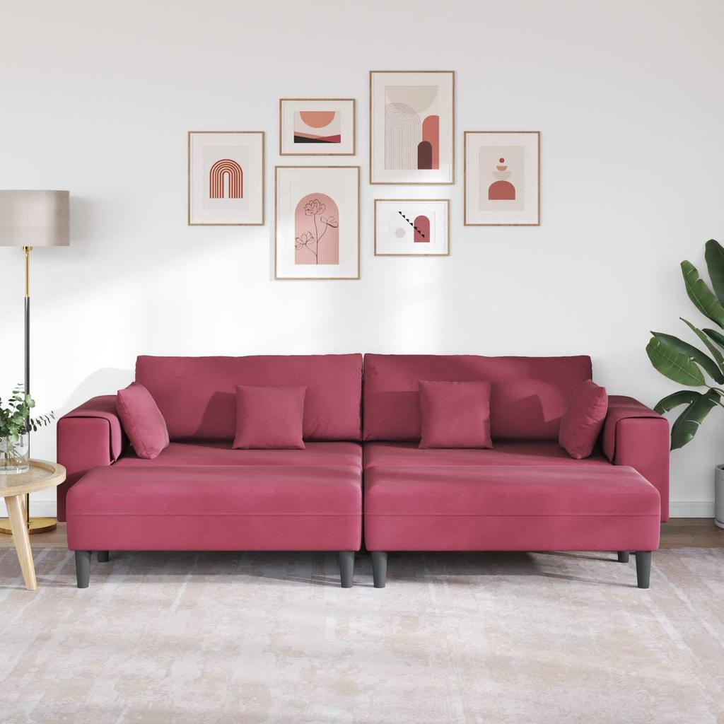 3 Piece Sofa in Burgundy Red 250 x 188 x 76 cm Velvet