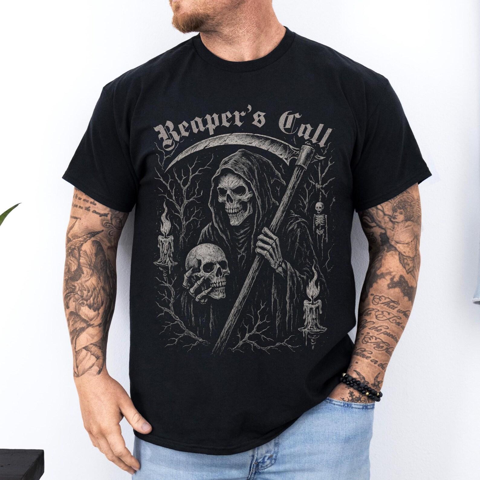 Grim Reaper T-Shirt Gothic Gift: Dark Aesthetic Tee, Metalhead Apparel Shirt, Unisex Shirt S