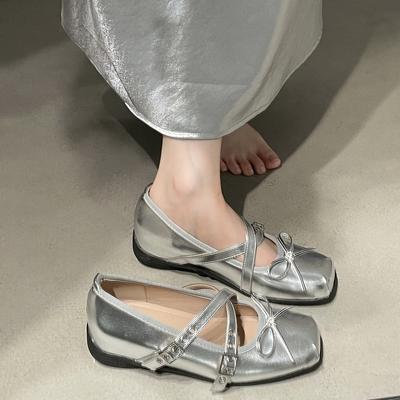 Zilveren Franse vierkante kop hoogteverhoging lichte mond enkele schoenen dames zomer 2025 nieuwe high-end rok veelzijdige Mary Jane schoenen