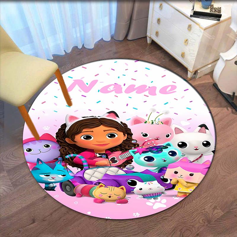 Custom Name Gabby's Dollhouse Printed Round Rug Carpet Chair Rug Area Rug Entryway Doormats,for Office Chair Living Room Bedroom Kitchen Room.