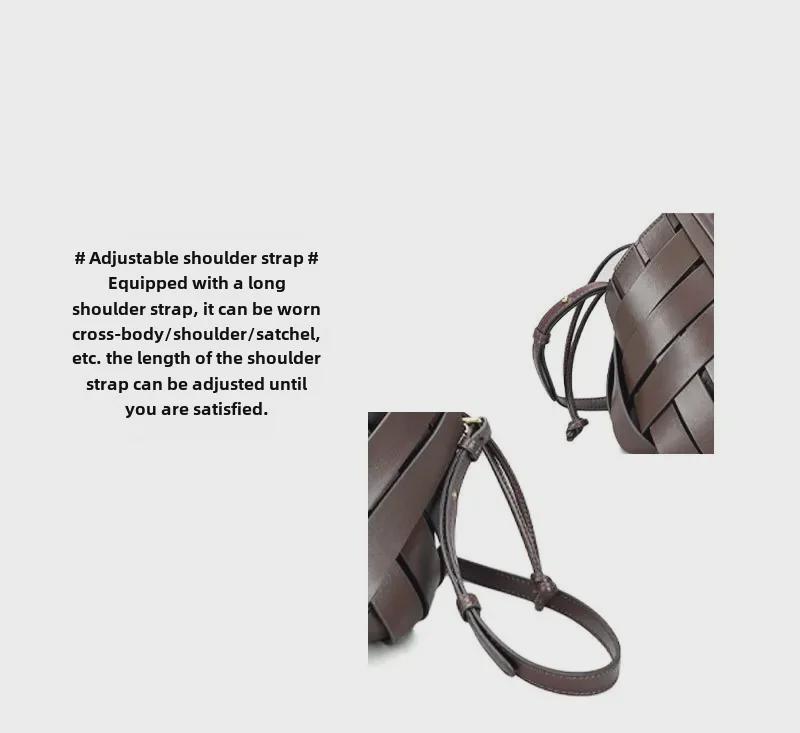Women's Genuine Leather Woven Shoulder Bag with Magnetic Buckle