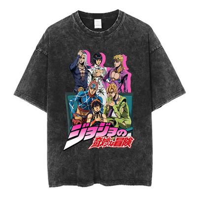 Vintage Gewaschenes Anime Jojo Bizarre Adventure T-Shirt Giorno Giovanna Manga Grafik T-Shirts Herrenbekleidung Baumwolle Lässig3