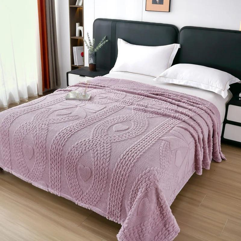 Double Sided Luxury Jacquard Fleece Blanket Extra Thick Warm Office Nap Blanket Solid Color Blanket for Home Travel