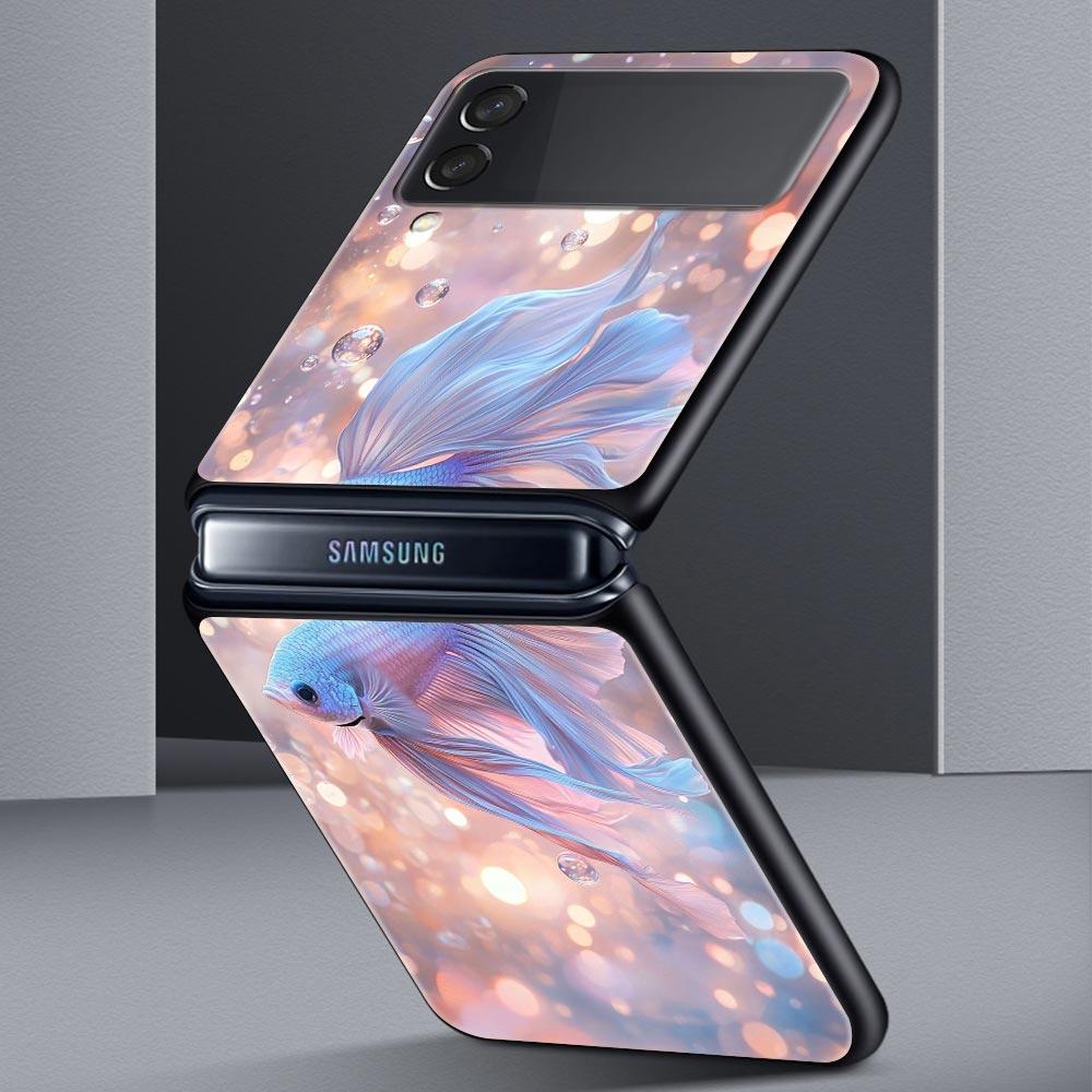 Goldfish Swimming Hard PC Phone Case For Samsung Galaxy Z Flip 7 6 5 4 Black Cover For Galaxy Z Flip 3 Foldable Shell Fundas Bag