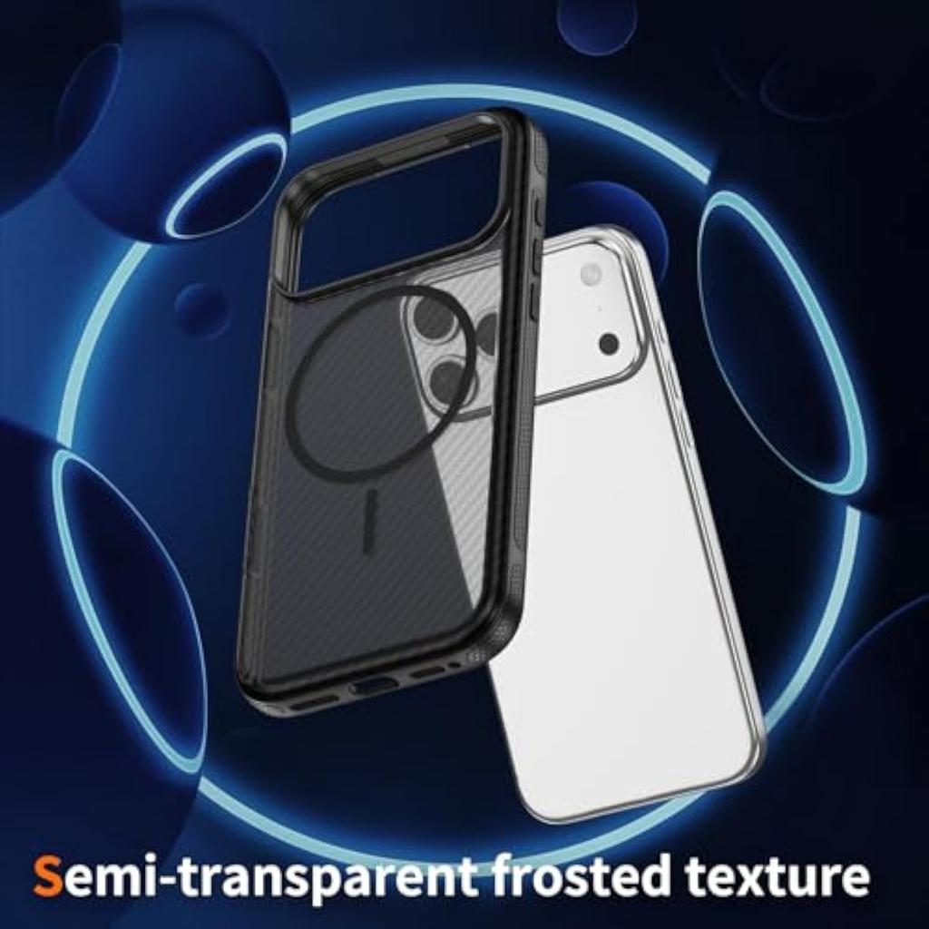 For iPhone 17 Pro Magnetic Case Carbon Fiber Texture PC + TPU Anti-Slip Phone Cover Compatible with MagSafe